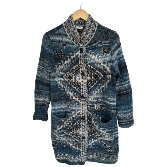 J. Jill Long Cardigan Duster Southwestern Style Sweater Knit Acrylic Wool Size M - Picture 9 of 12